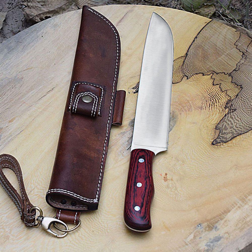 The Brisket Butler - Custom Handmade Stainless Steel Kitchen Knife with Color Wood Handle By Wilderness Chefs