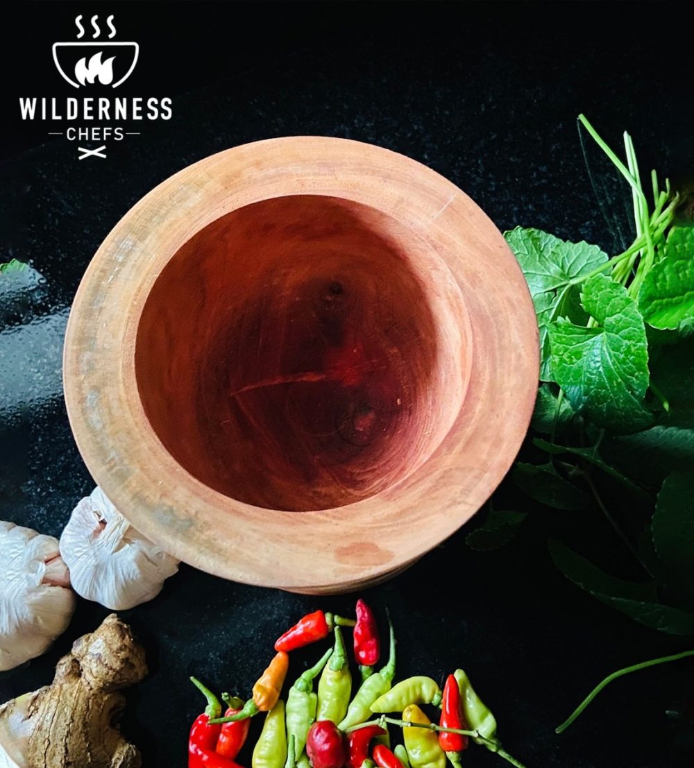 Wilderness Chefs® "Handcrafted Wooden Mortar and Pestle - Rustic Kitchen Herb and Spice Grinder"