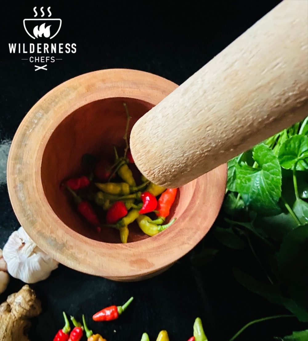 Wilderness Chefs® "Handcrafted Wooden Mortar and Pestle - Rustic Kitchen Herb and Spice Grinder"