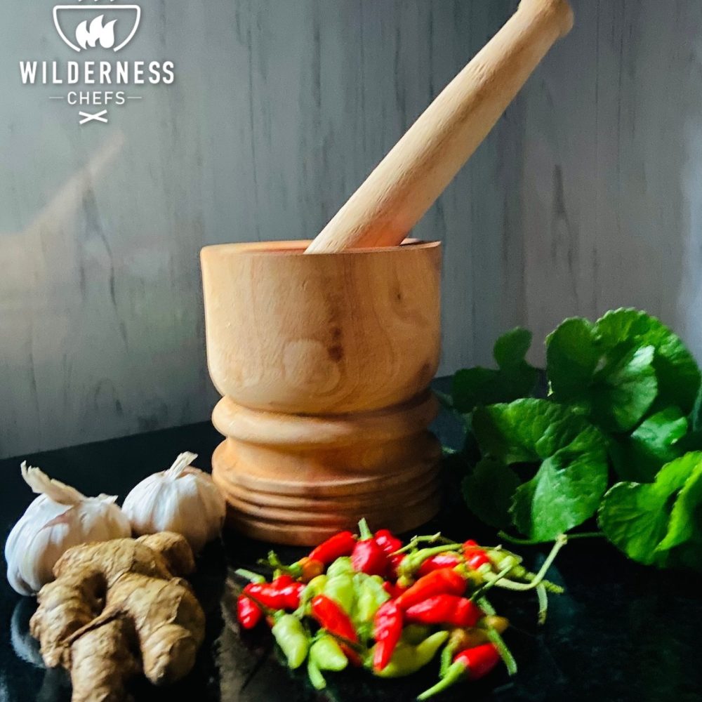 Wilderness Chefs® "Handcrafted Wooden Mortar and Pestle - Rustic Kitchen Herb and Spice Grinder"