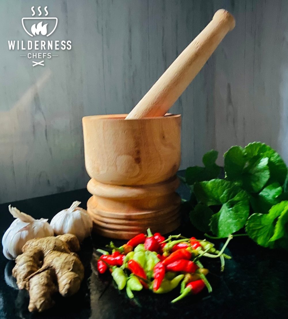 Wilderness Chefs® "Handcrafted Wooden Mortar and Pestle - Rustic Kitchen Herb and Spice Grinder"